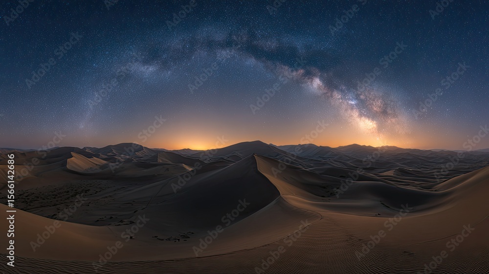 Naklejka premium Desert Night Sky with Milky Way Galaxy