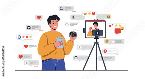 Social media content creation concept vector illustration for digital marketing and online engagement