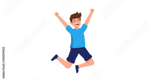 Excited boy jumping for joy vector illustration in flat cartoon style