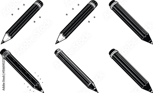 Six Black Pens Design Collection Stationery Supplies