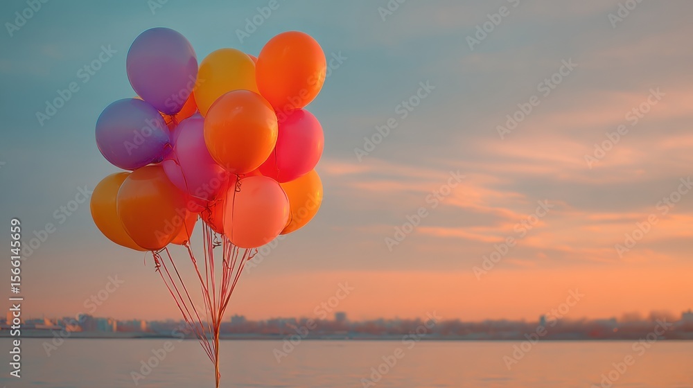 Fototapeta premium Colorful balloons sunset celebration