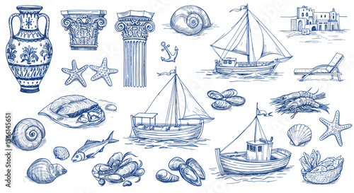 Nautical and mediterranean elements vector illustration for design and decoration