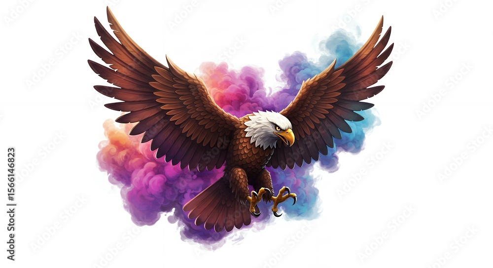 Fototapeta premium Majestic eagle in flight with colorful smoke