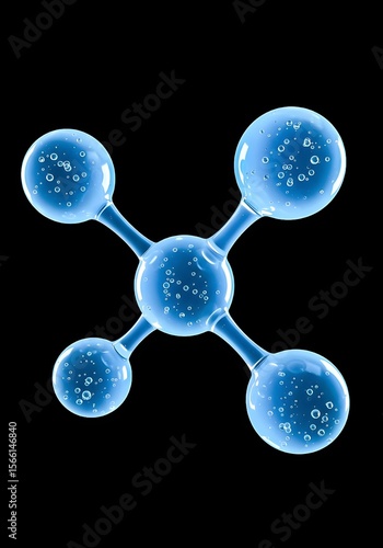 A 3D rendering of a water molecule with air bubbles inside.