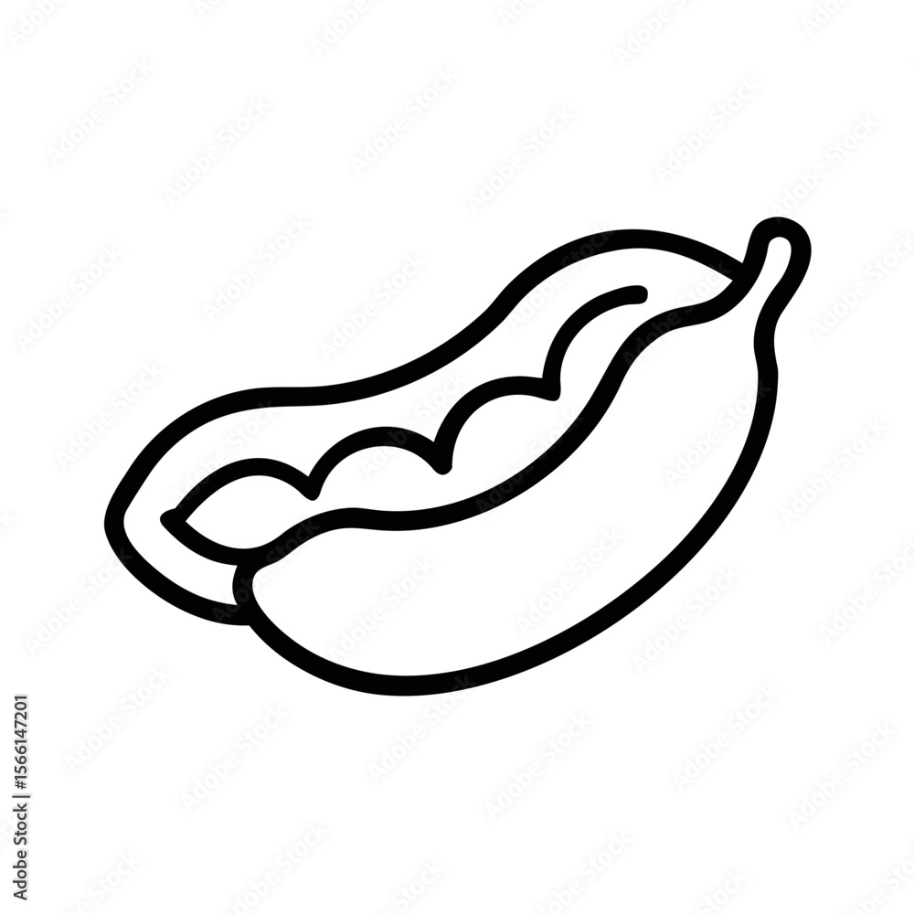 Fototapeta premium Pea Pod Icon – Line Art of Open Vegetable Pod with Beans Minimal Design