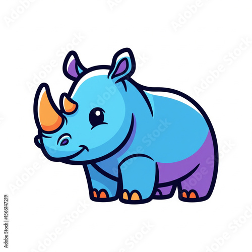 Cute Rhino Vector Icon - Colorful Cartoon Wildlife Illustration for Kids