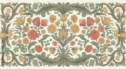 Vintage floral pattern vector illustration for decorative design in baroque style