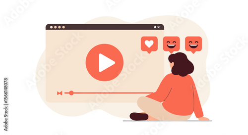Social media engagement concept vector illustration for online video content design
