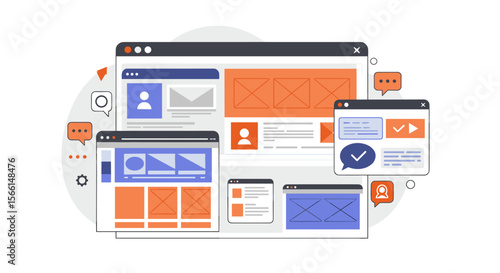 Modern website design concepts with responsive layouts in flat style vector illustration