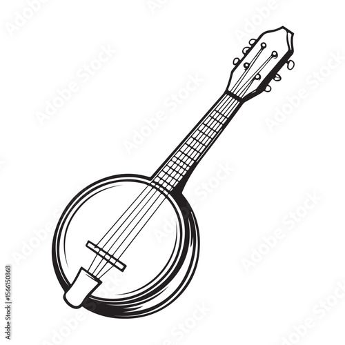 banjo line art silhouette vector illustration