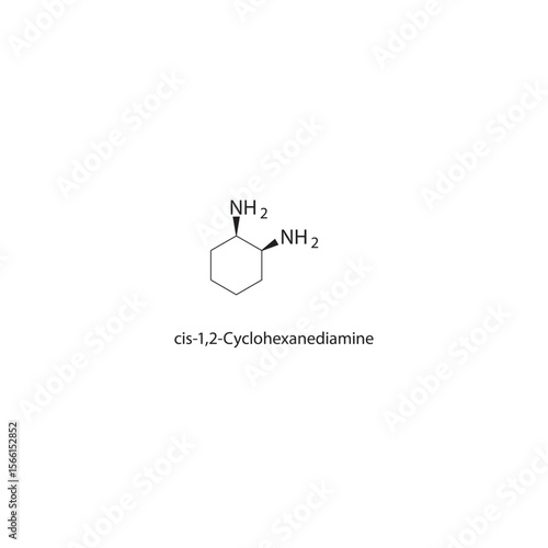 cis-1,2-Cyclohexanediamine skeletal structure. diamine compound schematic illustration. Simple diagram, chemical formula.