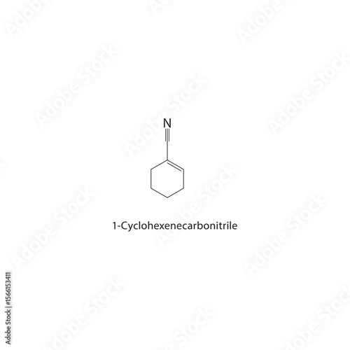 1-Cyclohexenecarbonitrile skeletal structure. nitrile compound schematic illustration. Simple diagram, chemical formula.