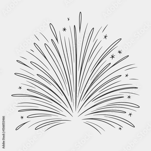 A black and white drawing of a fireworks explosion with a lot of stars.