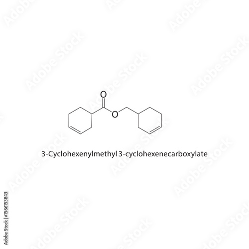3-Cyclohexenylmethyl 3-cyclohexenecarboxylate skeletal structure. ester compound schematic illustration. Simple diagram, chemical formula.