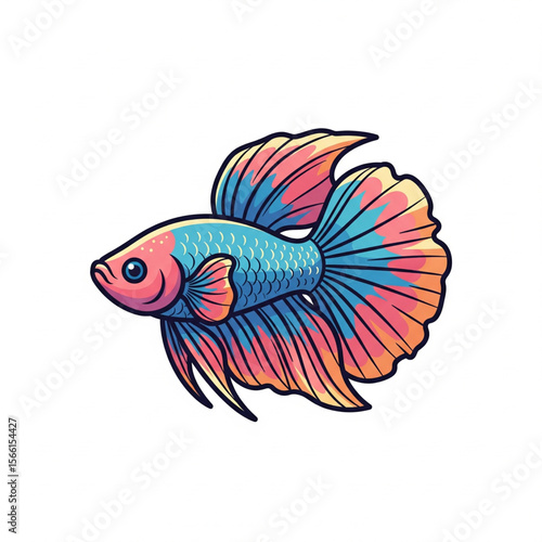 Colorful Siamese Fighting Fish - Flat Design Aquatic Animal Graphic