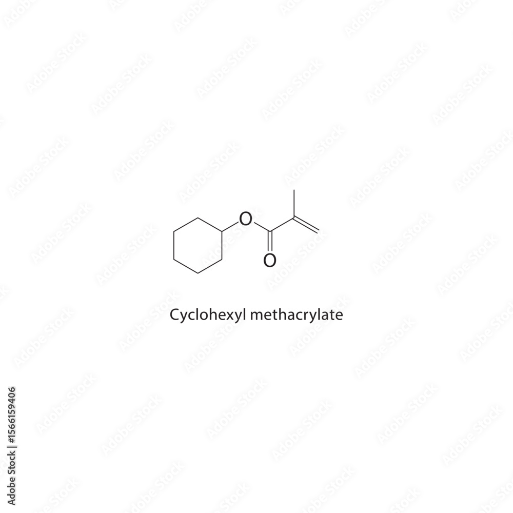 Fototapeta premium Cyclohexyl methacrylate skeletal structure. Ester compound schematic illustration. Simple diagram, chemical formula.