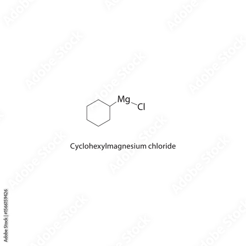 Cyclohexylmagnesium chloride skeletal structure. Grignard reagent compound schematic illustration. Simple diagram, chemical formula.