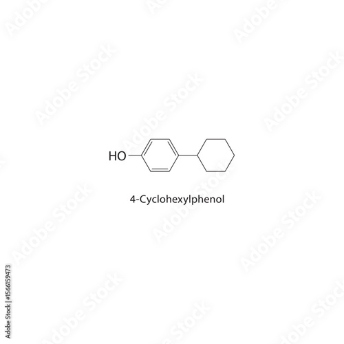 4-Cyclohexylphenol skeletal structure. Phenol compound schematic illustration. Simple diagram, chemical formula.