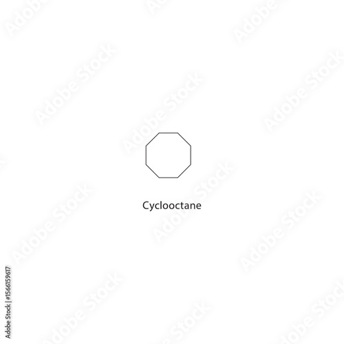 Cyclooctane skeletal structure. Cycloalkane compound schematic illustration. Simple diagram, chemical formula.