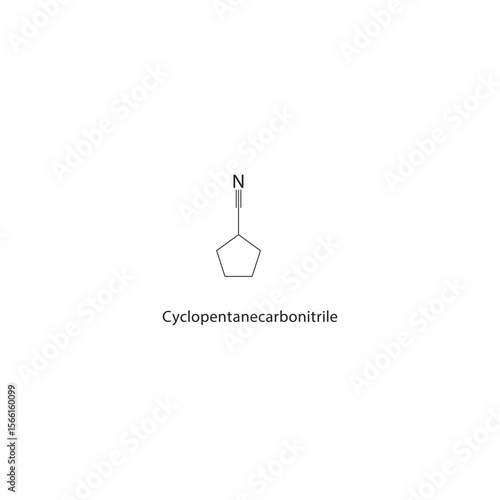 Cyclopentanecarbonitrile skeletal structure. Nitrile compound schematic illustration. Simple diagram, chemical formula.