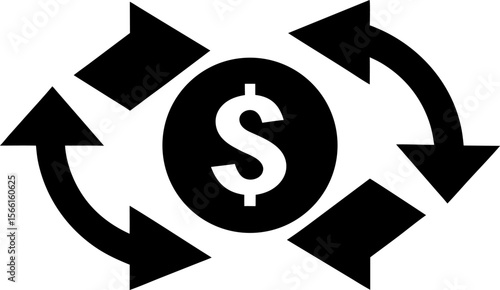 Money Transfer Arrows Black and White Icon