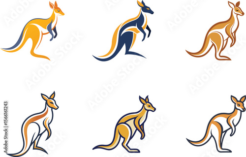 Six abstract kangaroo graphics create a dynamic collection, suitable for branding projects and emblems that needs an animalistic design.
