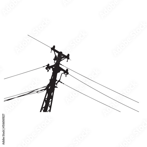 electric pole vector power lines on a white background