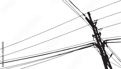 electric pole vector power lines on a white background