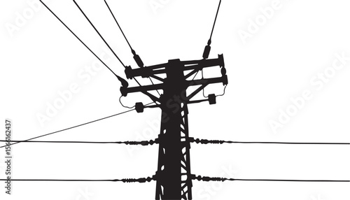 electric pole vector power lines on a white background