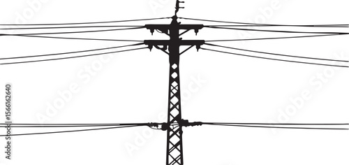 electric pole vector power lines on a white background barbed wire on white background