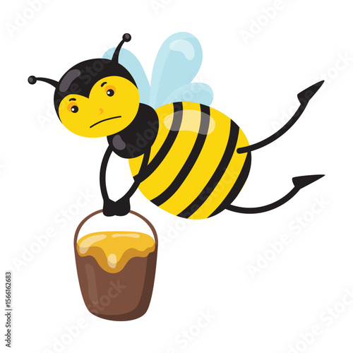 set cartoon bee character with flower honey barrel hive honeycomb vector design