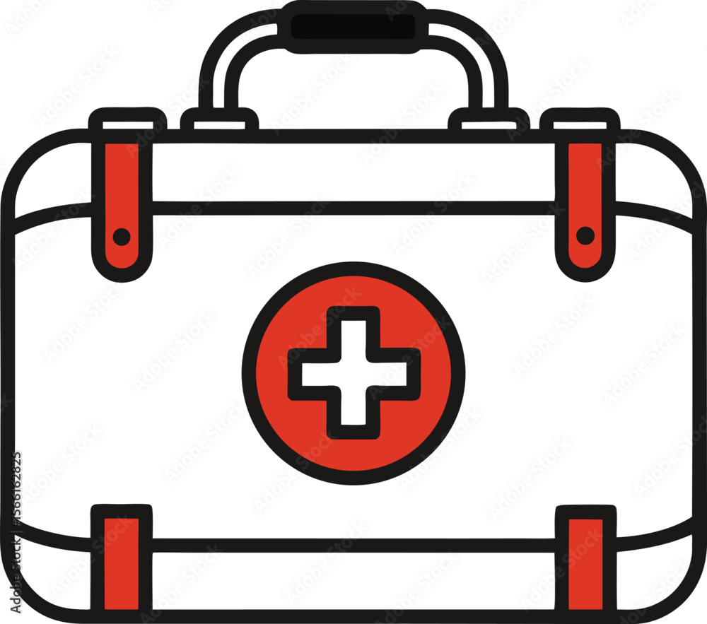 Obraz premium A simple line drawing of a first aid kit with a cross symbol on a white background in vector format.