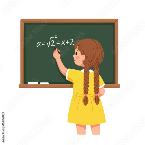 girl writing on blackboard vector cartoon illustration