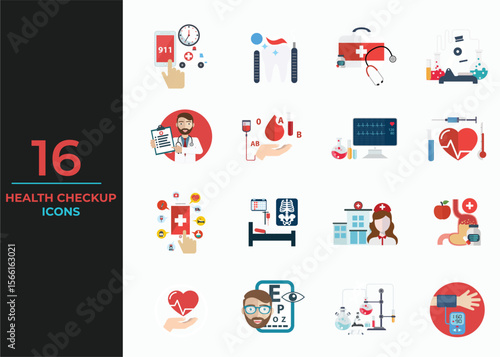 Medical and Pharmaceutical icon set with prescription pad, medicine bottle, pill dispenser, lab test, blood donation, medical conference, research study, medical ethics icon. Simple glyph 