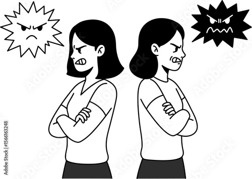 Angry women conflict disagreement relationship problems stress frustration argument tension dispute back turn