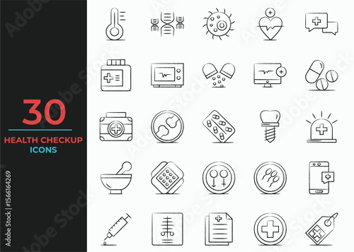Medical and Pharmaceutical icon set with prescription pad, medicine bottle, pill dispenser, lab test, blood donation, medical conference, research study, medical ethics icon. Simple glyph 