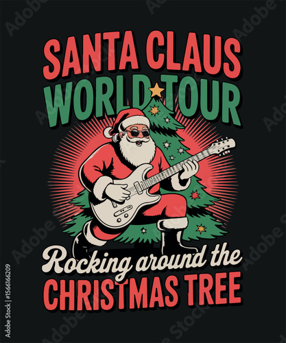 Santa claus world tour rocking around the christmas tree