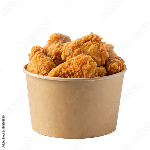 Fried chicken in paper bucket on transparent background