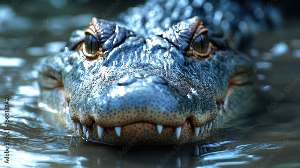 Obraz premium Close-up view of an alligator's head and teeth.