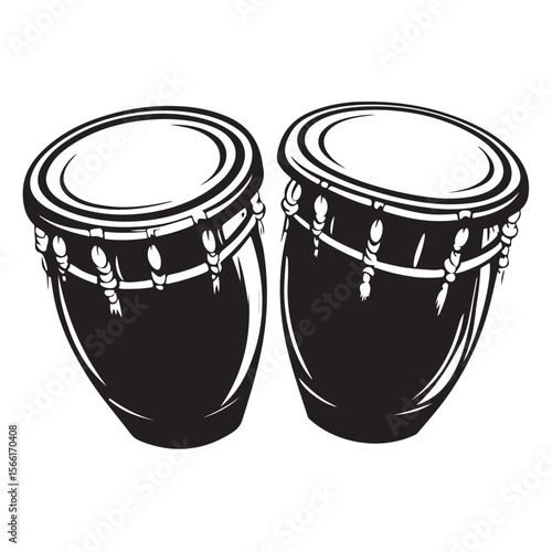 Traditional Bongo Drums silhouette, a vibrant percussion instrument – Bongo Drums illustration – Bongo Drums vector – Musical instrument silhouette 