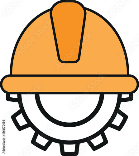 Orange hard hat symbol combined with a gear for construction and industry, vactor