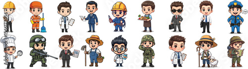 Diverse Professions A Colorful Collection of Cartoon Characters Representing Various Occupations