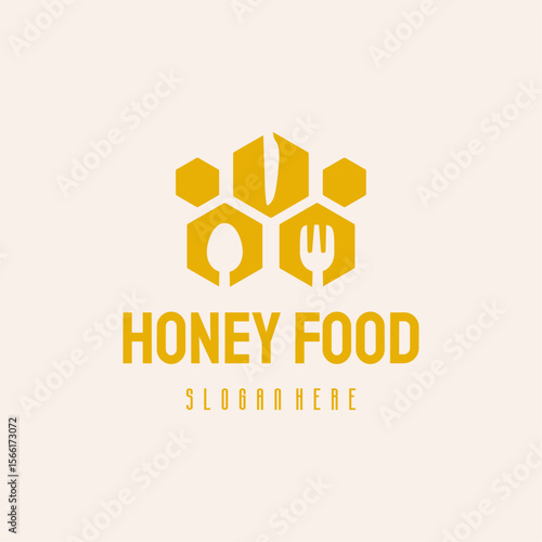 Honey Food logo hipster retro vintage vector template, Sweet food logo