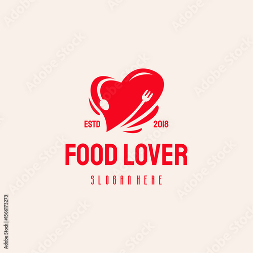 Food lover logo hipster retro vintage vector template, Love Food logo