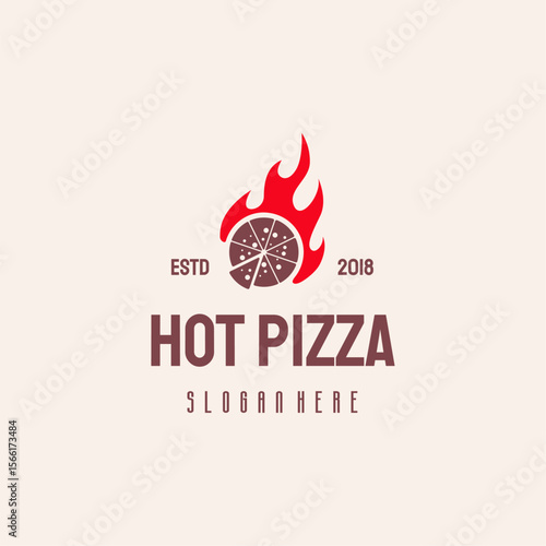 Hot Pizza logo hipster retro vintage vector template, Fast Pizza Delivery logo