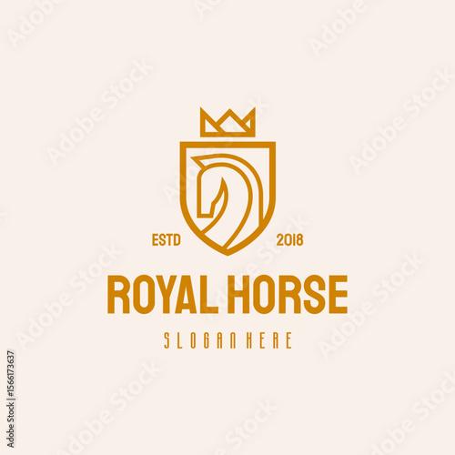 Royal Horse logo hipster retro vintage vector template, Horse Shield logo