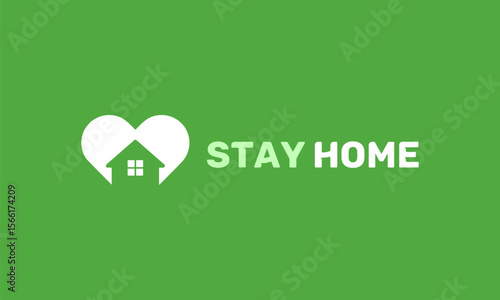 Stay home quote text, hash tag or hashtag. Coronavirus COVID 19 protection logo, Stay at home slogan with house and heart vector