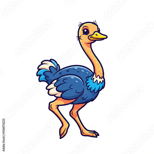 Cute Ostrich Vector Icon - Colorful Cartoon Bird Illustration for Kids