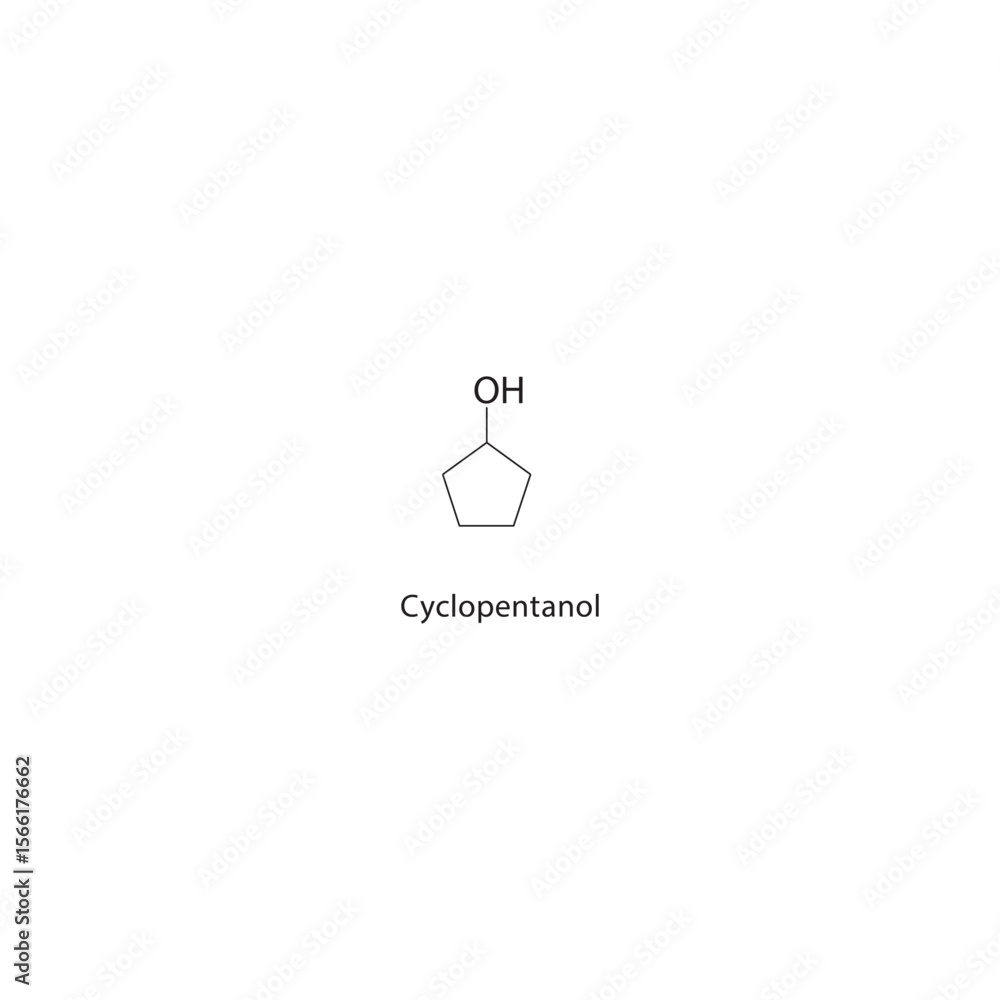 Cyclopentanol skeletal structure. Alcohol compound schematic illustration. Simple diagram, chemical formula. Cyclopentanol skeletal structure. Alcohol compound schematic illustration. Simple diagram, chemical formula.