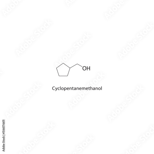 Cyclopentanemethanol skeletal structure. Alcohol compound schematic illustration. Simple diagram, chemical formula.